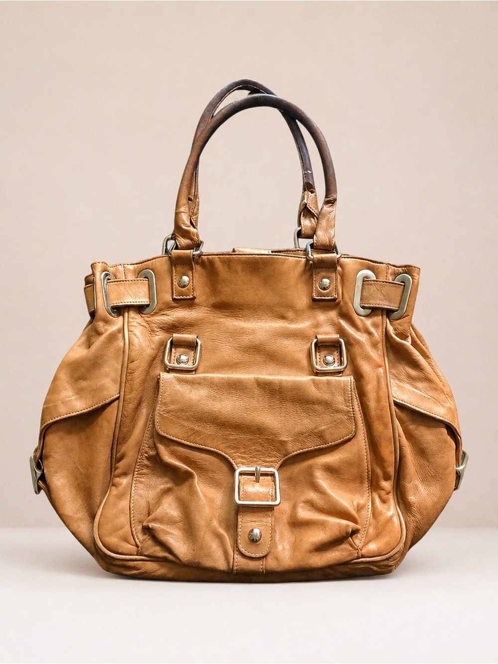 RARE Vintage Y2K Rebecca Minkoff Taupe Leather MARKET BAG 2007 2008 Debut Season